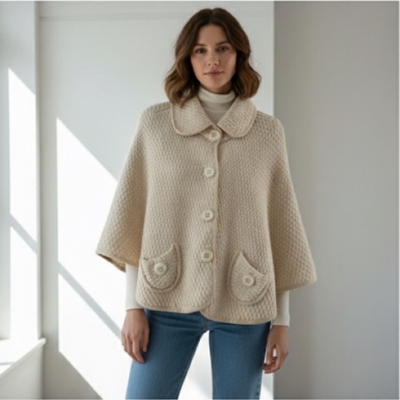 Luisa Spagnoli cream wool knit cape sweater jacket - One size - Picture 1 of 6